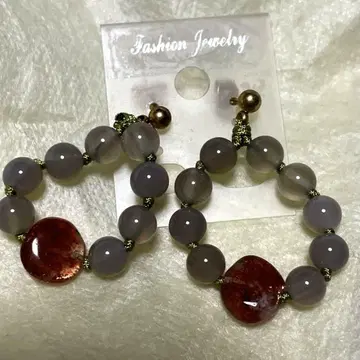 파워스톤 귀걸이 그레이 칼세도니 선스톤