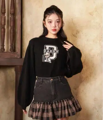 Darich D 베어 자카드 니트탑 블랙