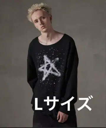 GRANCY 큐빅 디자인 그래픽 데미지 롱 T 블랙