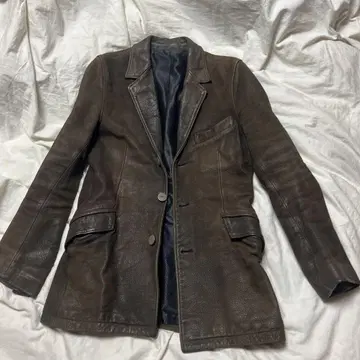 ISAMU KATAYAMA 브라운 가죽 싱글 브레스 자켓
