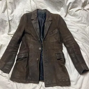 레어! ISAMU KATAYAMA 브라운 가죽 싱글 브레스 자켓