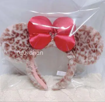 미니 핑크 레오파드 무늬 리본 복슬복슬 머리띠