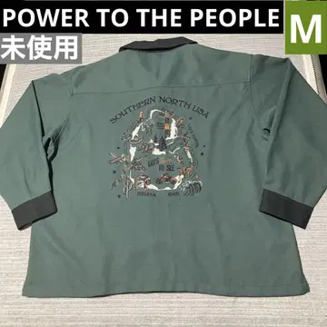 POWER TO THE PEOPLE 자수 배색 긴팔 셔츠 M 미사용
