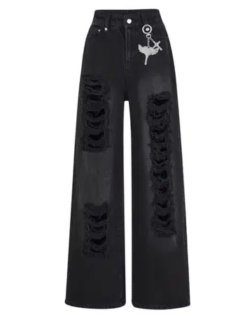 andwang damaged heart key denim
