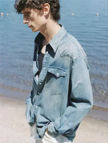 M 사이즈 LIDNM Denim Western Shirt