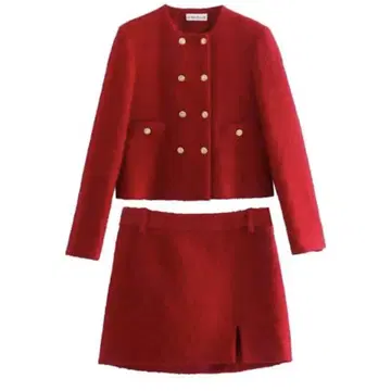 ZARA 트위드 셋업 자켓 스커트 빨간색