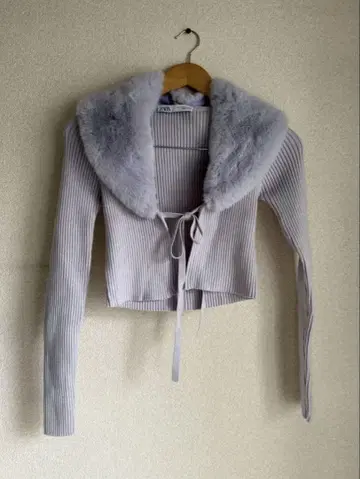 ZARA 퍼플 퍼 가디건