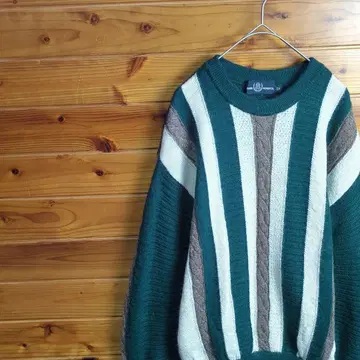 MIZUNO 미즈노 니트 스웨터 그린 화이트 브라운 알파카 100%