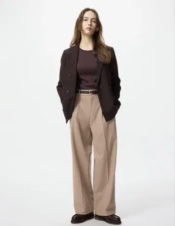 UNIQLO 턱 와이드 팬츠 M 베이지