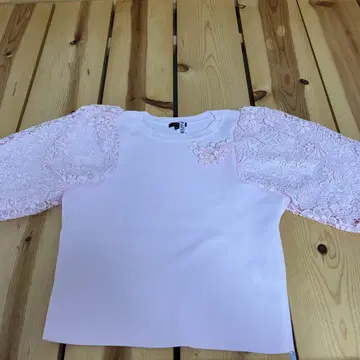 핑크 레이스 프릴 소매 반팔 상의