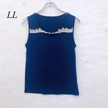 e5489 레이스 포함 슬리브리스 티셔츠 LL 네이비 x 화이트 여성용