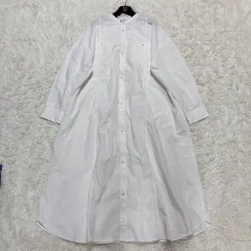 [진 헤븐즈] 셔츠 원피스 펄 드롭 숄더 맥시 길이