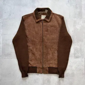 유로 빈티지 맨즈 스토어 가죽 x 니트 블루종 L