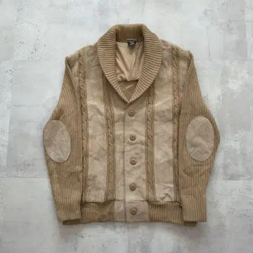 Euro Vintage C&A 케이블 니트 가디건 가죽 절개