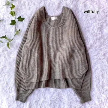 willfully V넥 니트 브라운 울 혼방 스웨터