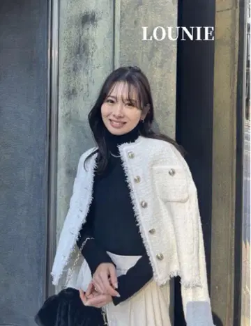 LOUNIE 루니 트위드 자켓 화이트 골드 버튼