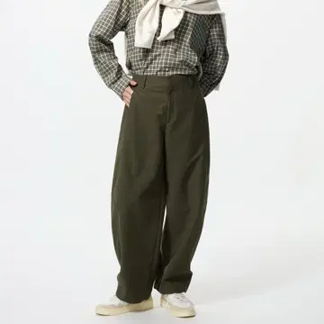 저지 배럴 레그 팬츠 올리브