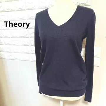 Theory V넥 니트 면 캐시미어 Navy 얇은 소재 여성용 S