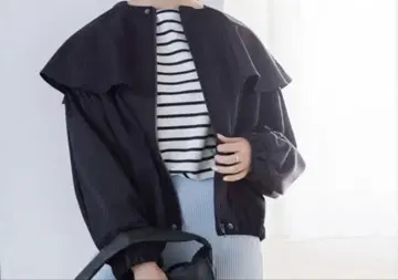 coca 프릴 칼라 블루종 프릴 자켓 볼륨 슬리브 L