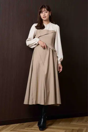 herlipto Bicolor Draped Dress beige