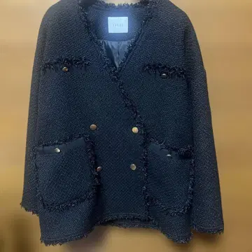 trois 노카라 더블 브레스트 자켓 블랙