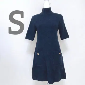 [ ZARA ] 니트 원피스 미 실루엣 하이넥 레트로 네이비 S