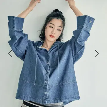 LEPSIM 데님 버튼 후디 블루 새상품급