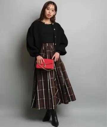 JUSGLITTY 타프타 볼륨 스커트 사이즈 1 체크 브라운 새상품급