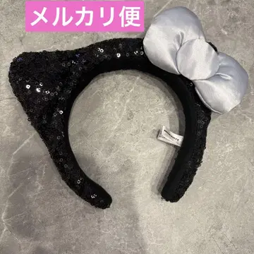 키티 USJ 고양이 귀 머리띠 블랙 실버 리본