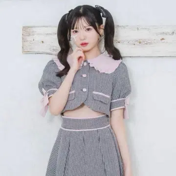 Honey Cinnamon 허니시나몬 소매 리본 배색 셋업