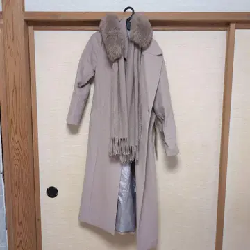 핑크 베이지 롱 코트