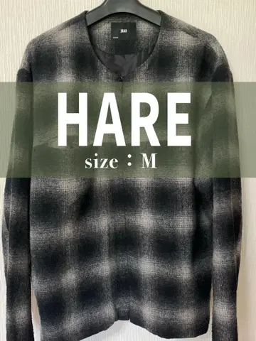 HARE 옴브레 체크 논카라 집업 블루종
