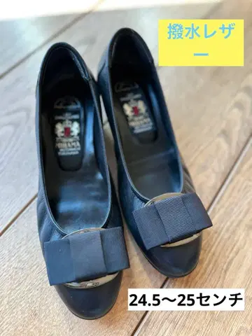 MIHAMA 미하마 펌프스 리본 발수 가죽 블랙 25cm