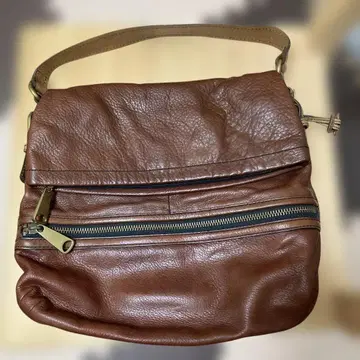 Fossil 브라운 천연 가죽 더블 지퍼 백