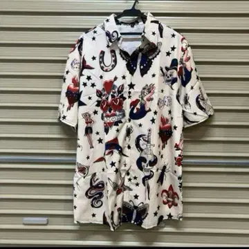 아메트라 올드 타투 핀업걸 하와이안 셔츠 로카빌리 XL