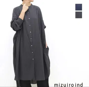 mizuiro-ind 미즈이로 인드 스탠드 카라 개더 원피스