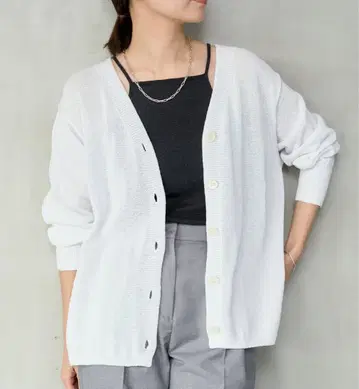 IENA 코튼 나일론 테이프얀 가디건 화이트