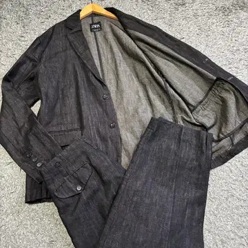 [ 새상품급 ] ZARA 코튼 린넨 다크 블랙 데님 셋업 M-L 상당