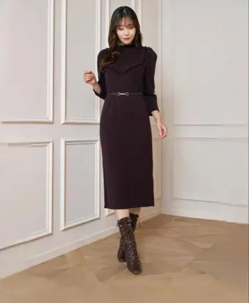 Herlipto Belted Ruffle Cable Knit Dress