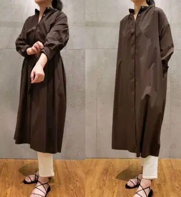 23구 VERY 콜라보 ARS 타프타 셔츠 원피스 롱 긴팔 브라운