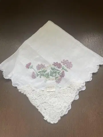 WAKO 자수 레이스 린넨 손수건 미모사