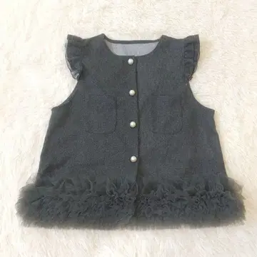 MAITREYA369 펄 버튼과 튤 프릴 베스트 그레이 M~L