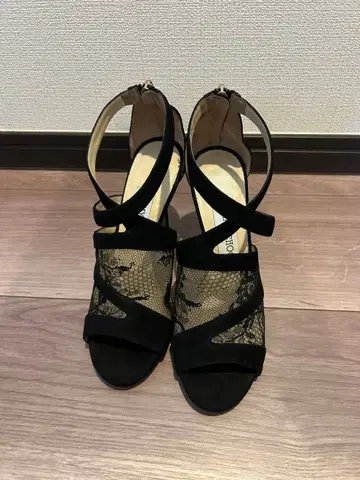 지미추 블랙 스웨이드 레이스 하이힐 36
