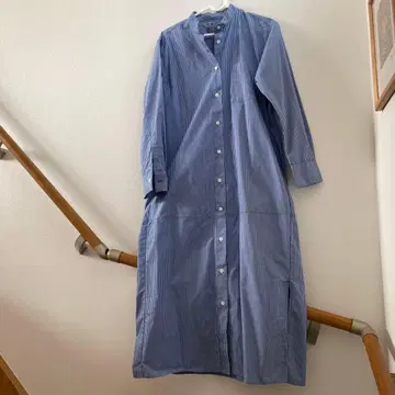 무인양품 주름이 잘 가지 않는 브로드 스탠드 카라 긴팔 원피스 xs