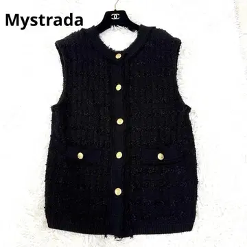 Mystrada 마이 스트라다 트위드 니트 베스트 골드 버튼