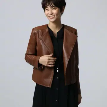 UNTITLED 라무 가죽 라이더 자켓 M 브라운