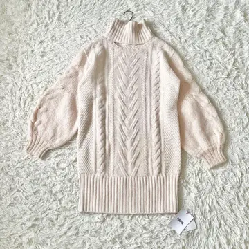 새상품 FURFUR 게이지 믹스 원피스 핑크 케이블 니트