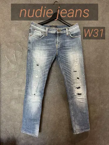 Nudie Jeans Co. 스키니 데님 페인트 & 데미지