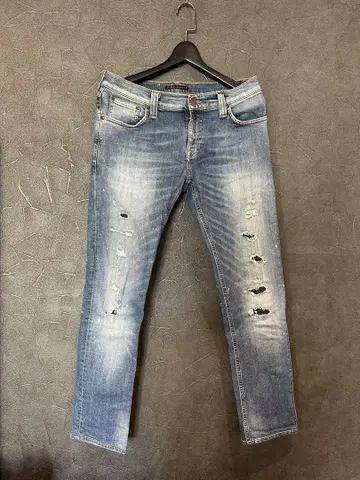Nudie Jeans Co. 스키니 데님 페인트 & 데미지