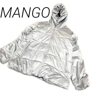MANGO 후드 부착 그레이 경량 패딩 자켓 등 핫팩 포켓